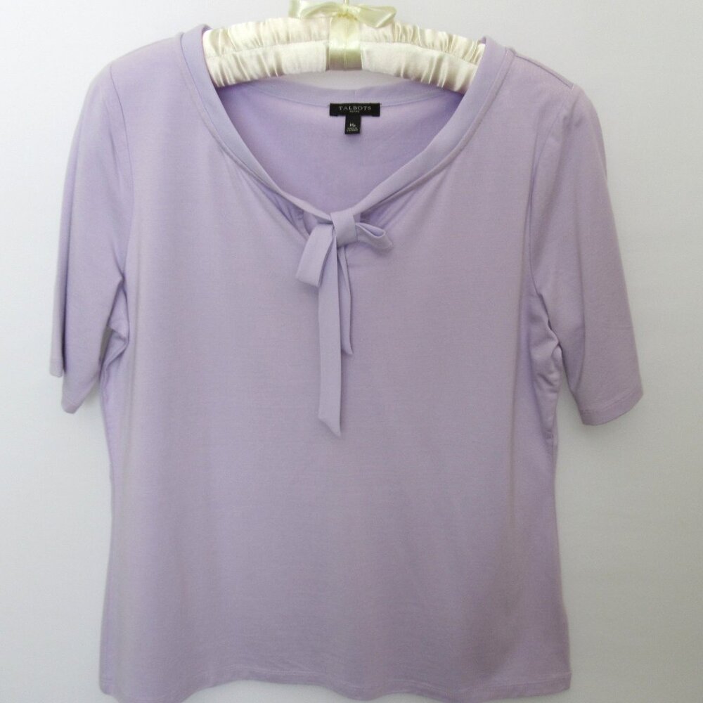Talbots lavender scoop neck with ties short sleeve stretch top *Sz MP*